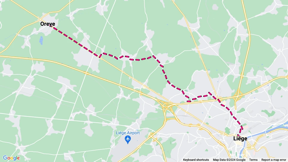 Brussels regional line 476: Oreye - Liège route map