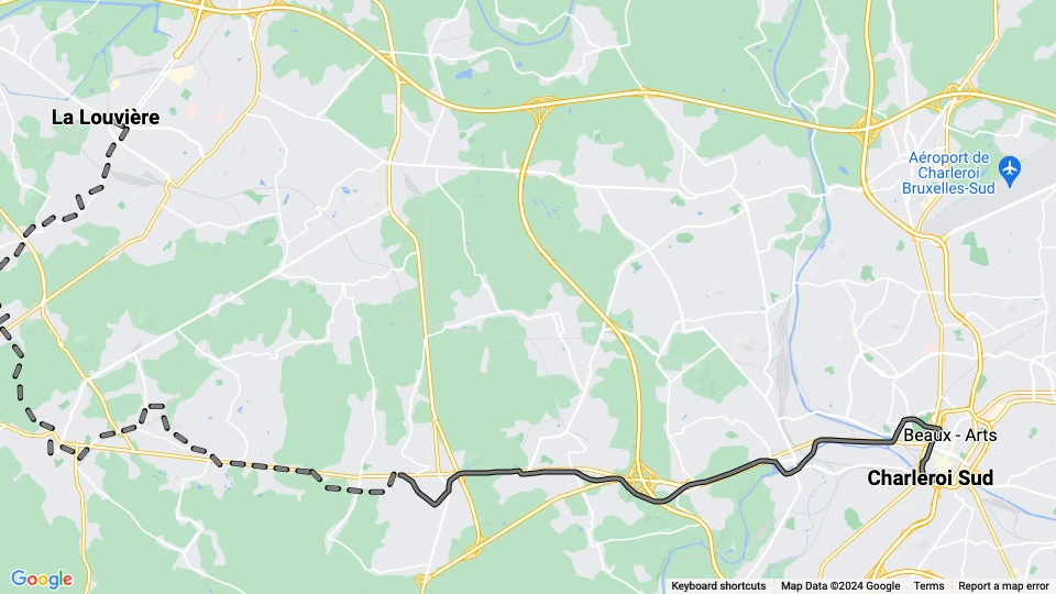 Brussels regional line 90: Charleroi Sud - La Louvière route map