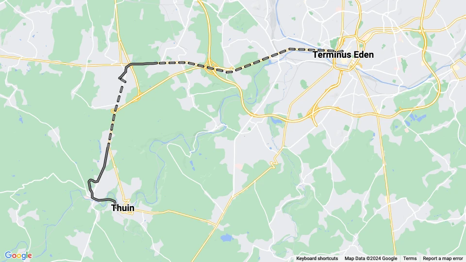 Brussels regional line 92: Terminus Eden - Thuin route map