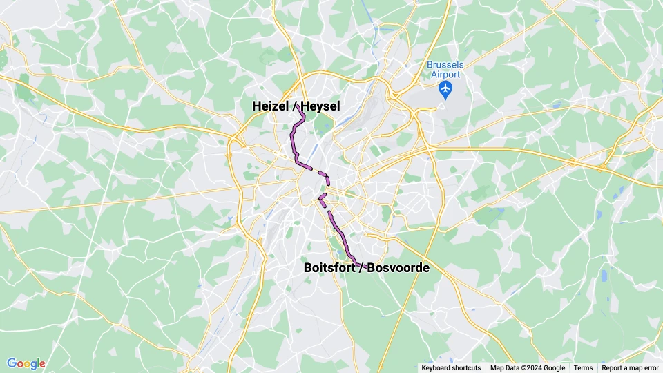 Brussels tram line 16: Heizel / Heysel - Boitsfort / Bosvoorde route map