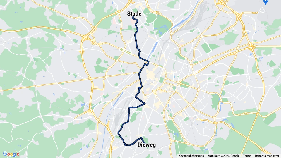 Brussels tram line 18: Dieweg - Stade route map