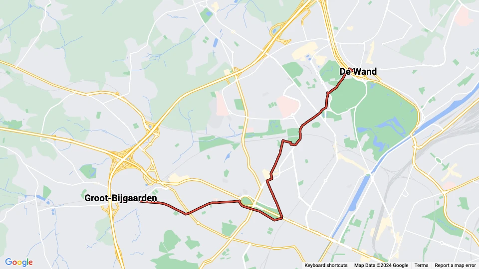 Brussels tram line 19: De Wand - Groot-Bijgaarden route map