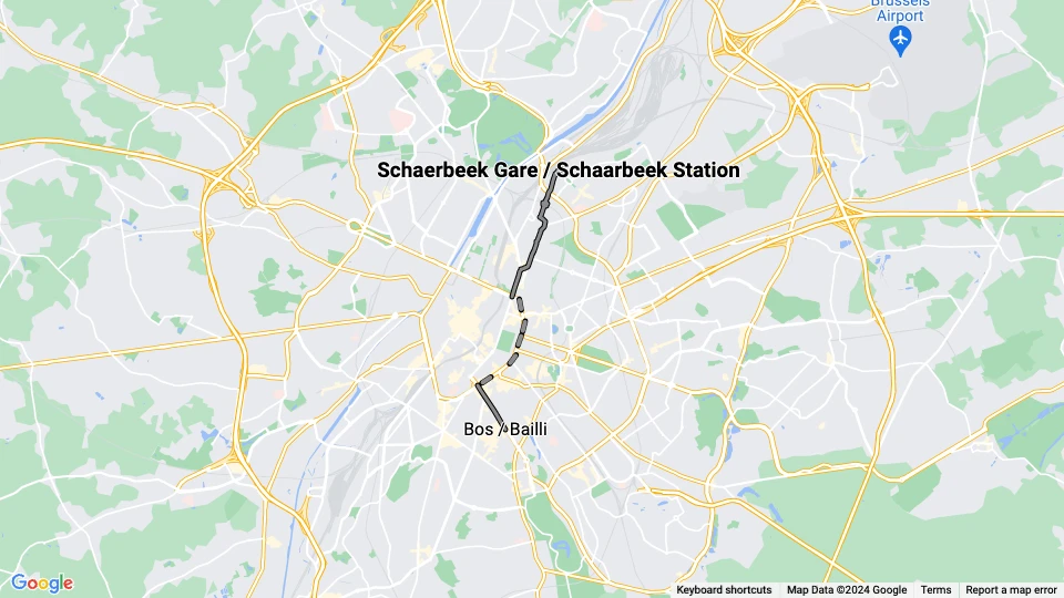 Brussels tram line 2: Schaerbeek Gare / Schaarbeek Station - Bos / Bailli route map