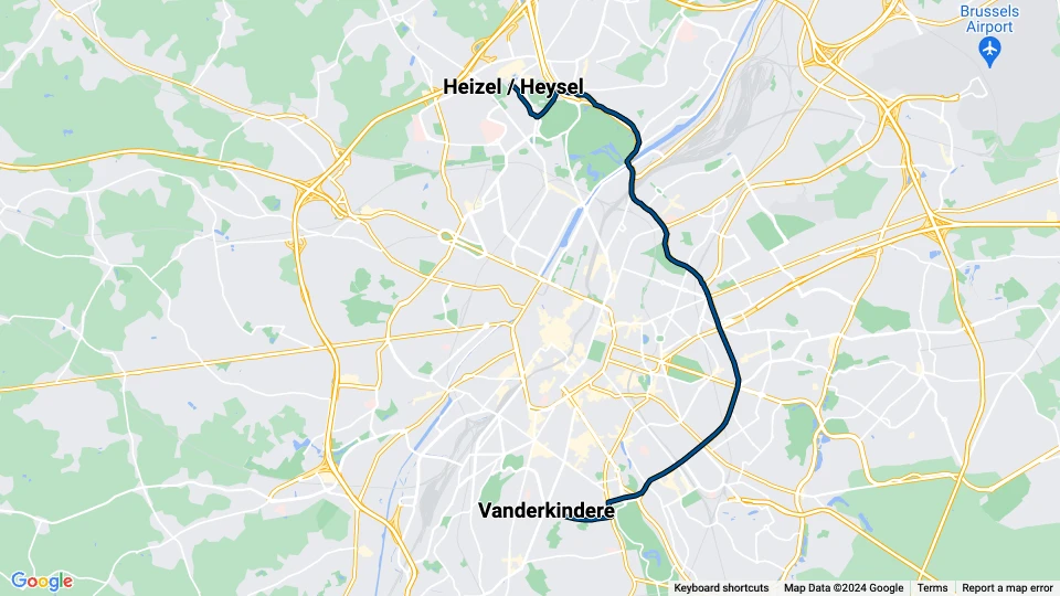 Brussels tram line 23: Heizel / Heysel - Vanderkindere route map