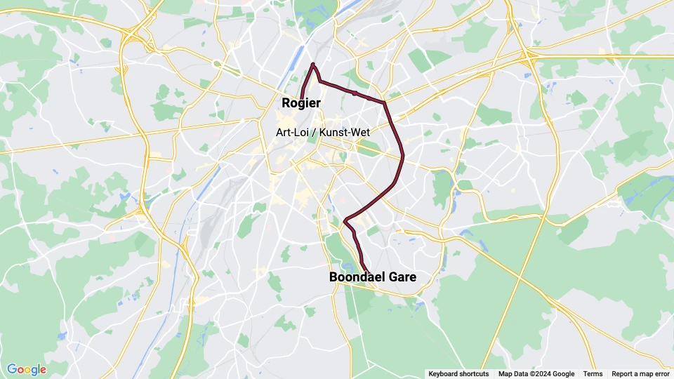 Brussels tram line 25: Rogier - Boondael Gare route map