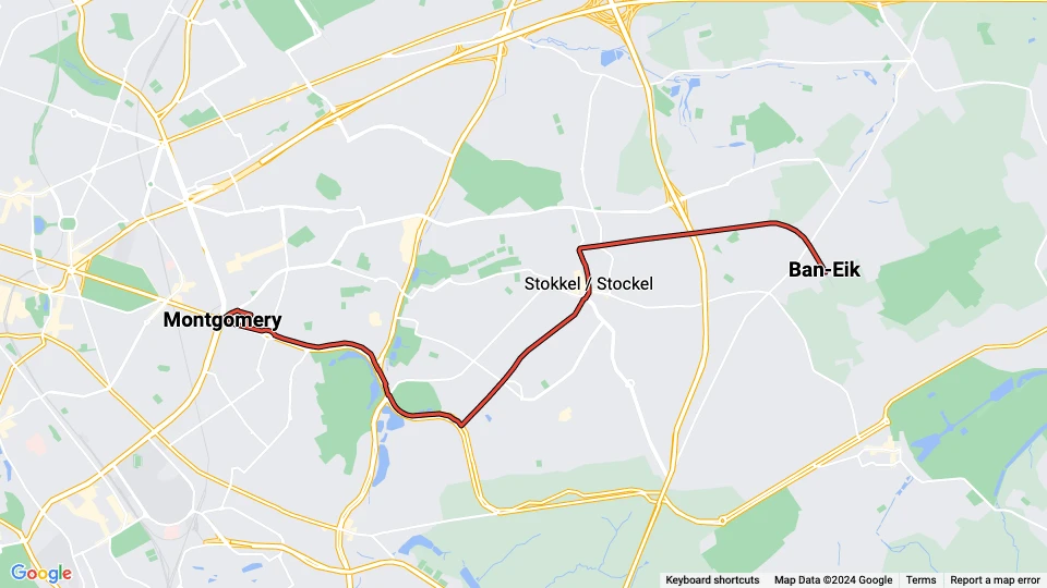 Brussels tram line 39: Montgomery - Ban-Eik route map