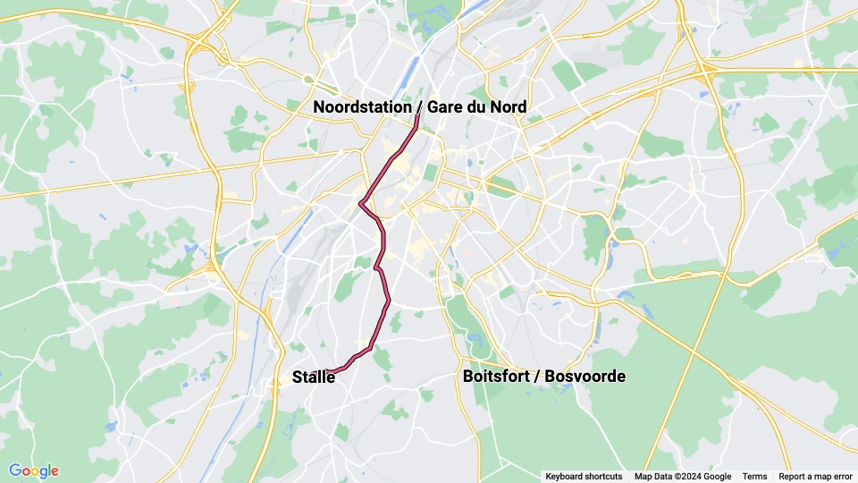 Brussels tram line 4: Noordstation / Gare du Nord - Stalle route map