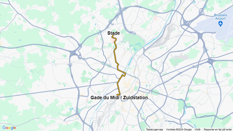 Brussels tram line 51: Gade du Midi / Zuidstation - Stade route map