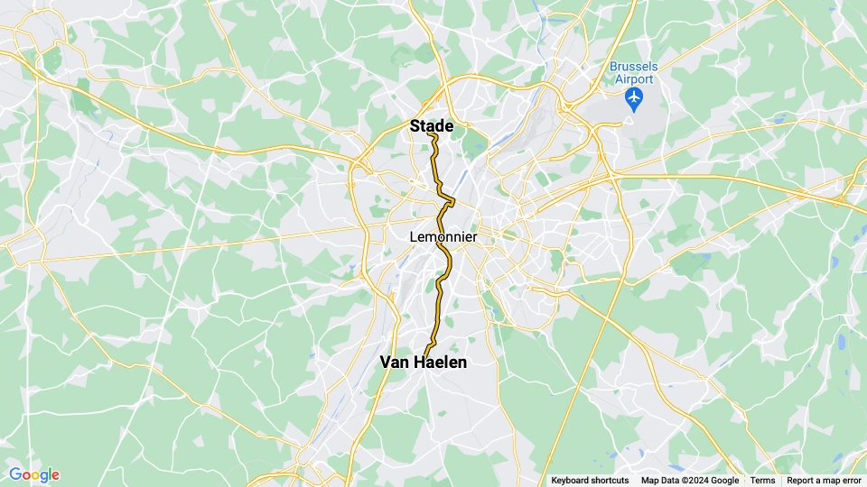 Brussels tram line 51: Van Haelen - Stade route map