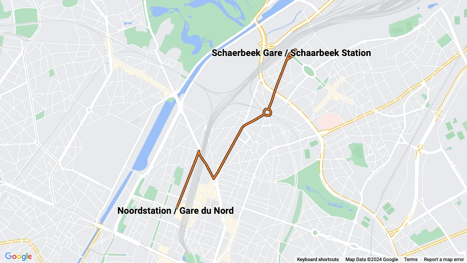 Brussels tram line 56: Noordstation / Gare du Nord - Schaerbeek Gare / Schaarbeek Station route map