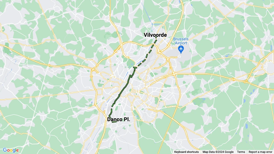 Brussels tram line 58: Vilvoorde - Danco Pl. route map