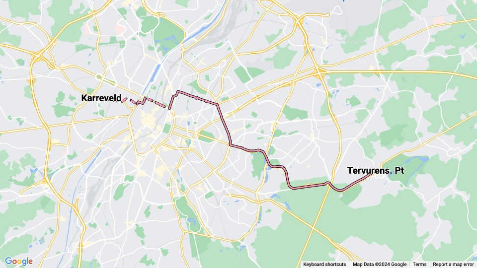 Brussels tram line 60: Karreveld - Tervurens. Pt route map