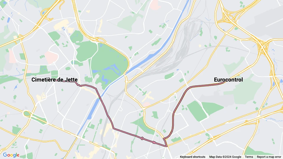 Brussels tram line 62: Eurocontrol - Cimetière de Jette route map