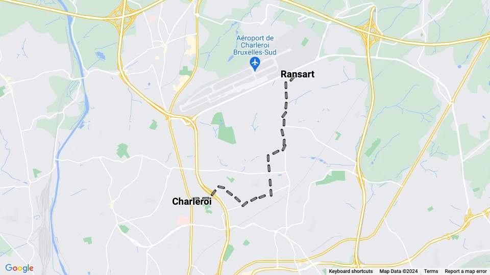 Brussels tram line 68: Ransart - Charleroi route map