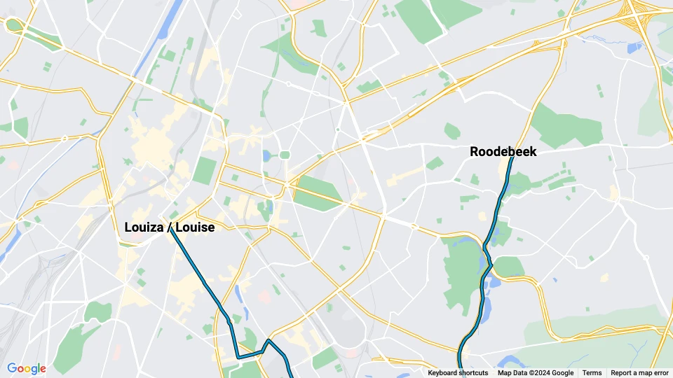 Brussels tram line 8: Louiza / Louise - Roodebeek route map
