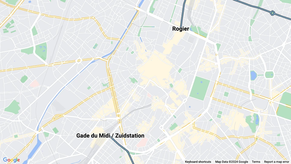 Brussels tram line 90: Rogier - Gade du Midi / Zuidstation route map