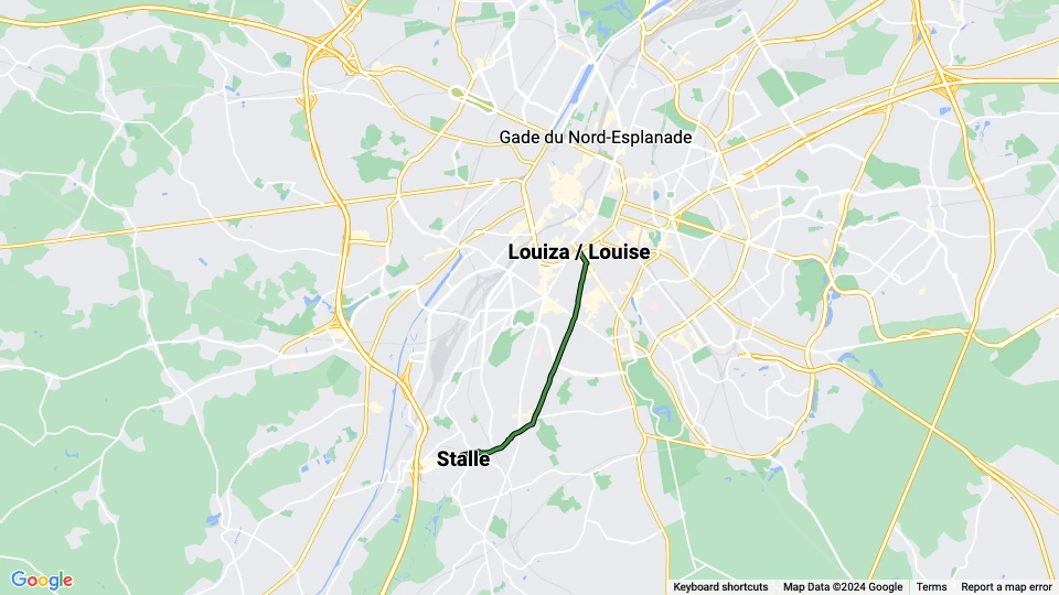 Brussels tram line 91: Stalle - Louiza / Louise route map