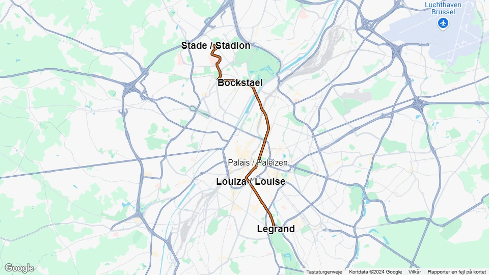 Brussels tram line 93: Stade / Stadion - Legrand route map