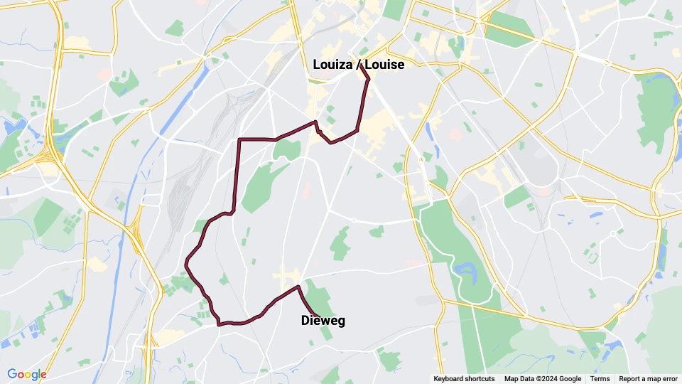 Brussels tram line 97: Louiza / Louise - Dieweg route map