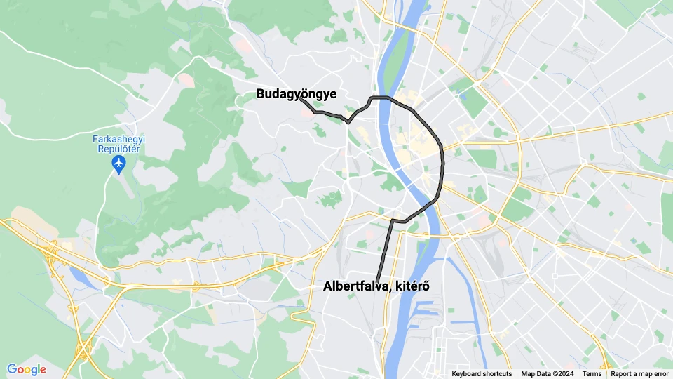 Budapest extra line 118: Budagyöngye - Albertfalva, kitérő route map
