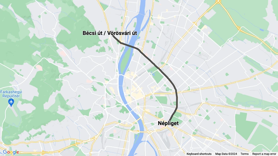 Budapest extra line 1A: Népliget - Bécsi út / Vörösvári út route map