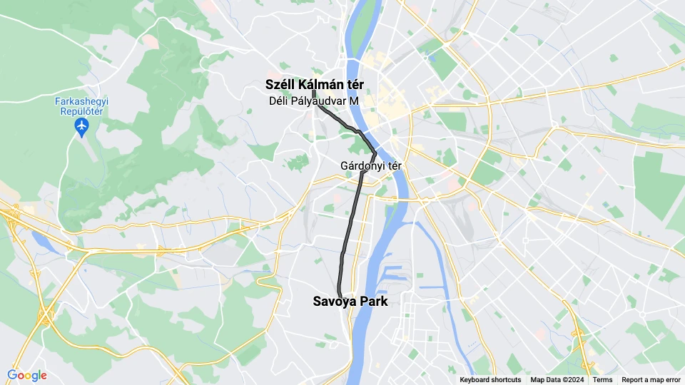 Budapest tram line 18: Széll Kálmán tér - Savoya Park route map