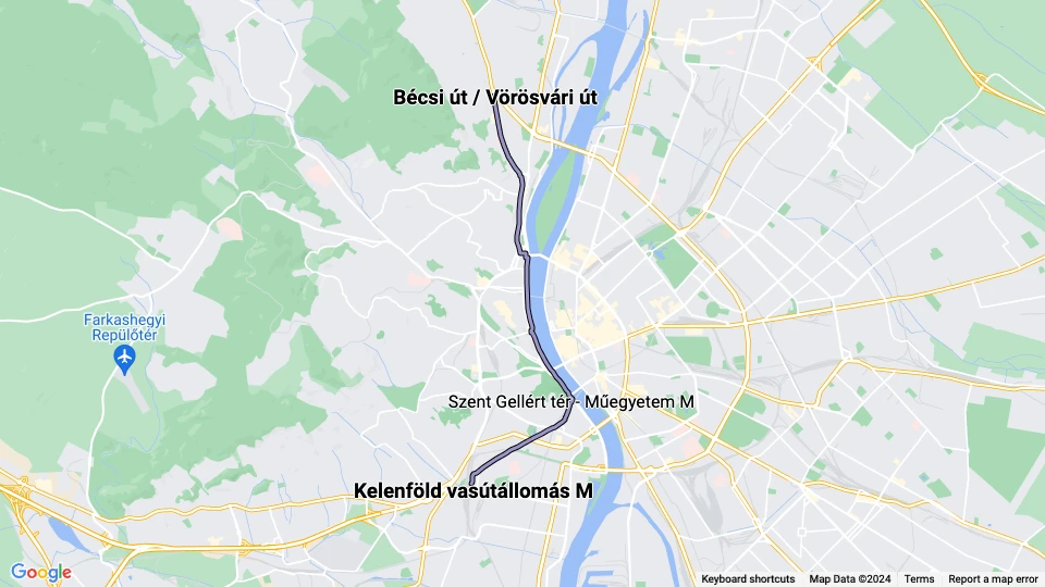 Budapest tram line 19: Bécsi út / Vörösvári út - Kelenföld vasútállomás M route map