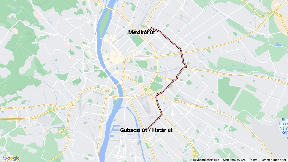 Budapest tram line 3: Mexikói út - Gubacsi út / Határ út route map