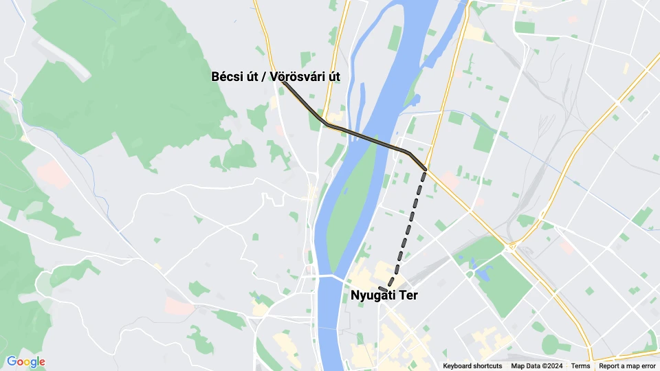 Budapest tram line 33: Bécsi út / Vörösvári út - Nyugati Ter route map