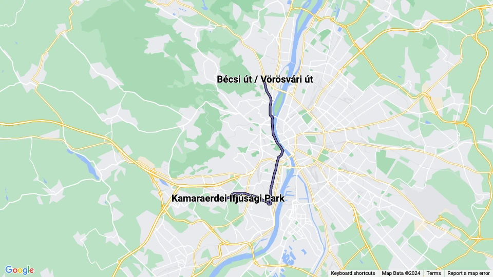Budapest tram line 41: Bécsi út / Vörösvári út - Kamaraerdei Ifjúsági Park route map