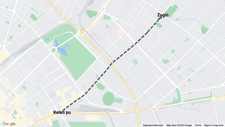 Budapest tram line 44: Zugló - Keleti pu route map