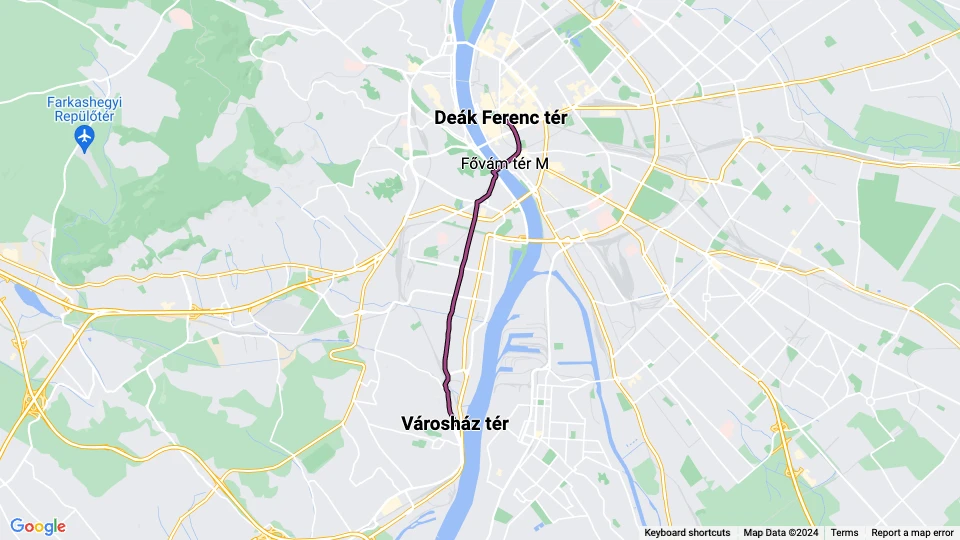 Budapest tram line 47: Deák Ferenc tér - Városház tér route map