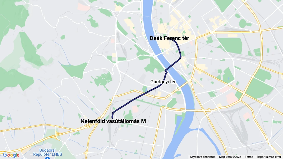 Budapest tram line 49: Kelenföld vasútállomás M - Deák Ferenc tér route map