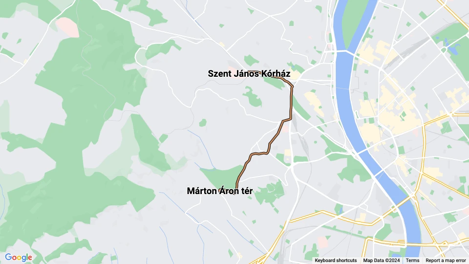 Budapest tram line 59: Szent János Kórház - Márton Áron tér route map