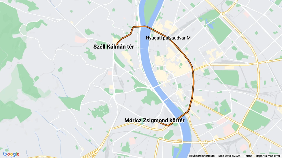 Budapest tram line 6: Széll Kálmán tér - Móricz Zsigmond körtér route map