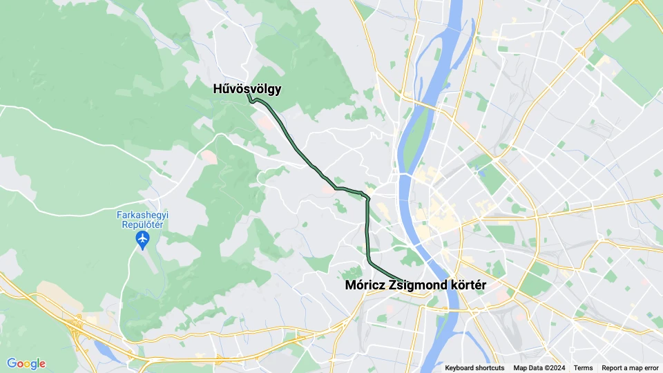 Budapest tram line 61: Móricz Zsigmond körtér - Hűvösvölgy route map
