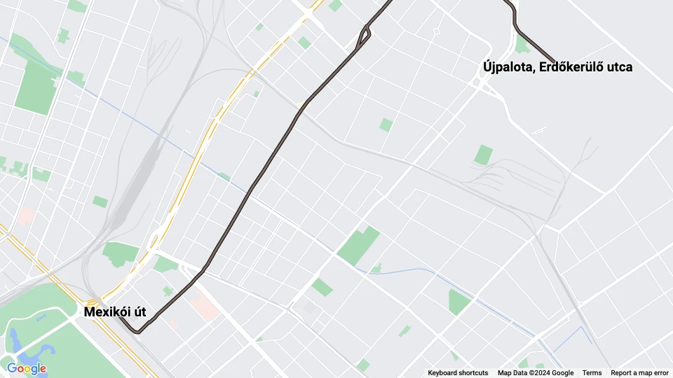 Budapest tram line 69: Mexikói út - Újpalota, Erdőkerülő utca route map