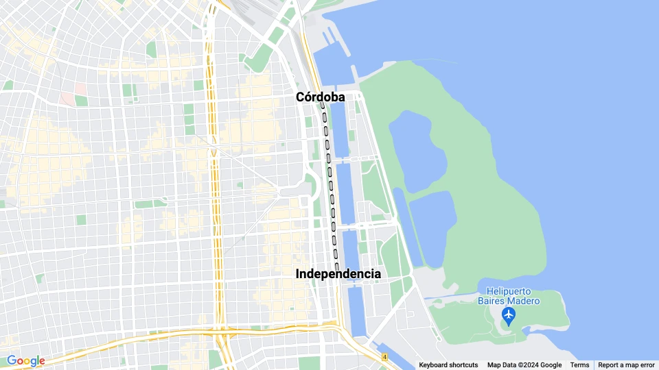 Buenos Aires Puerto Madero Tramway: Córdoba - Independencia route map