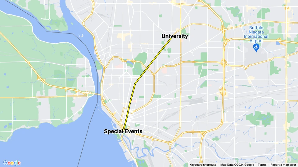 Buffalo Metro Rail: University - Special Events route map