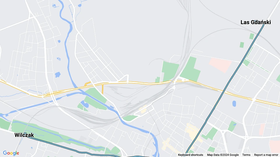 Bydgoszcz tram line 1: Wilczak - Las Gdański route map