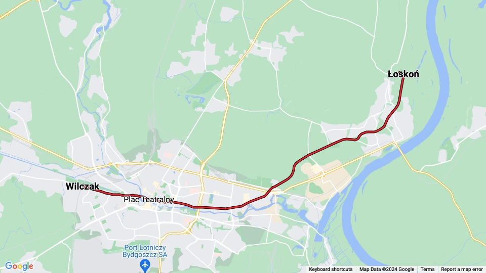 Bydgoszcz tram line 3: Łoskoń - Wilczak route map