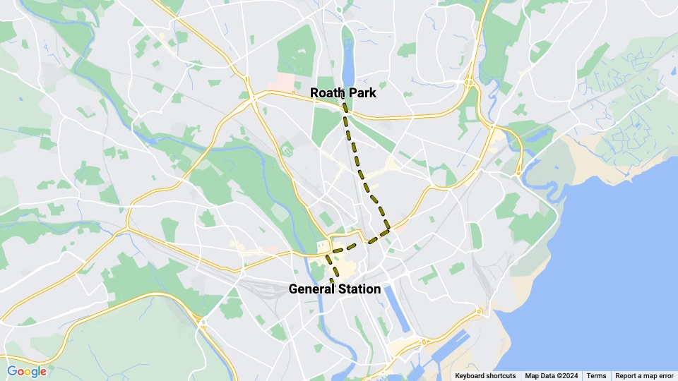 Cardiff tram line 4: General Station - Roath Park route map