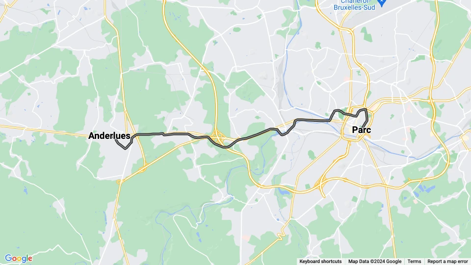 Charleroi regional line 88: Anderlues - Parc route map