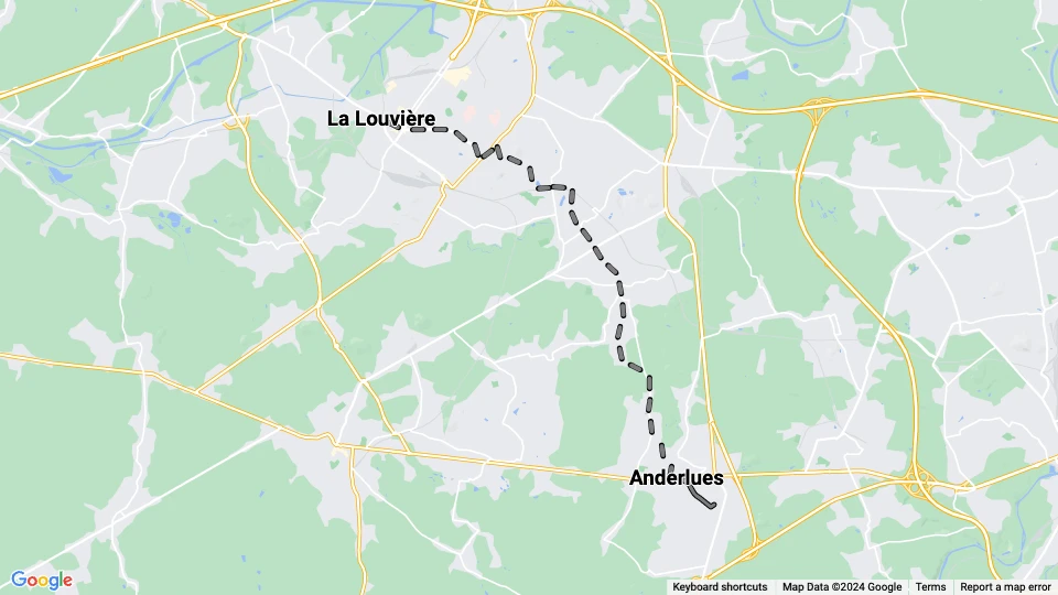 Charleroi tram line 30: Anderlues - La Louvière route map