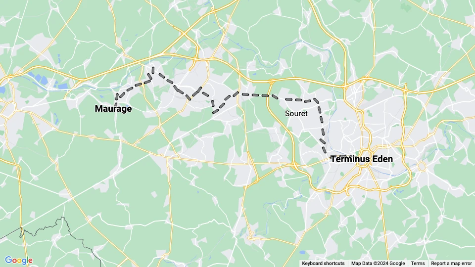 Charleroi tram line 80: Terminus Eden - Maurage route map