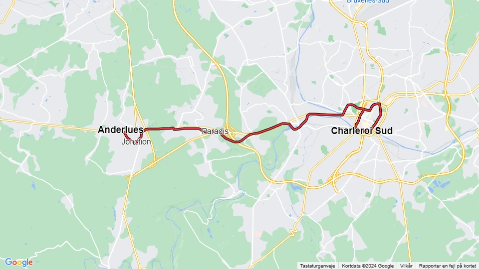 Charleroi tram line M1: Anderlues - Charleroi Sud route map