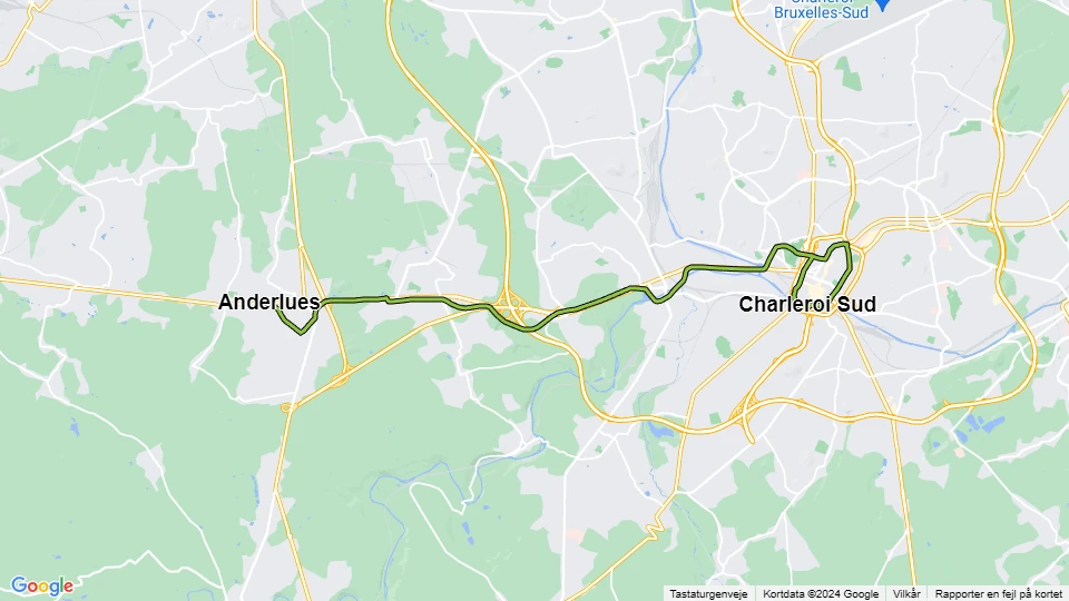 Charleroi tram line M2: Anderlues - Charleroi Sud route map