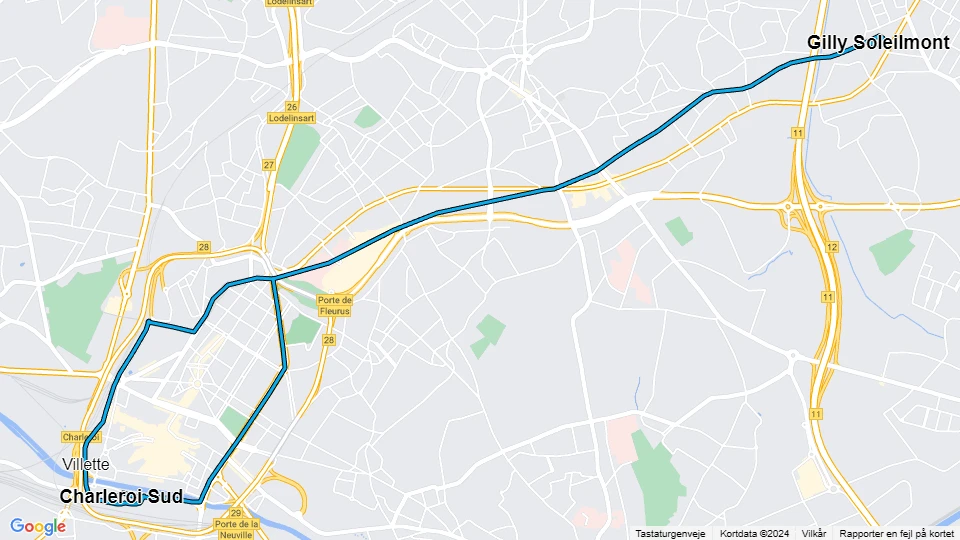 Charleroi tram line M4: Charleroi Sud - Gilly Soleilmont route map