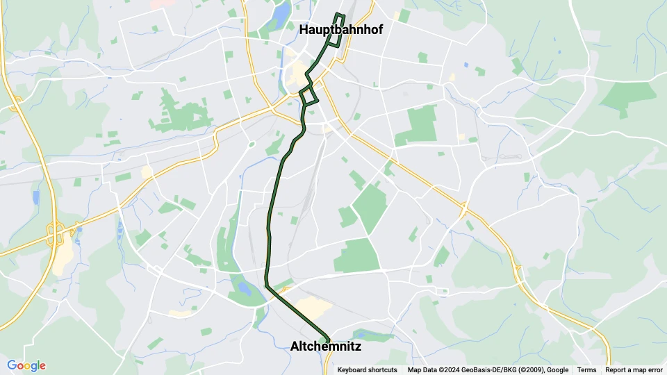 Chemnitz extra line 6: Hauptbahnhof - Altchemnitz route map