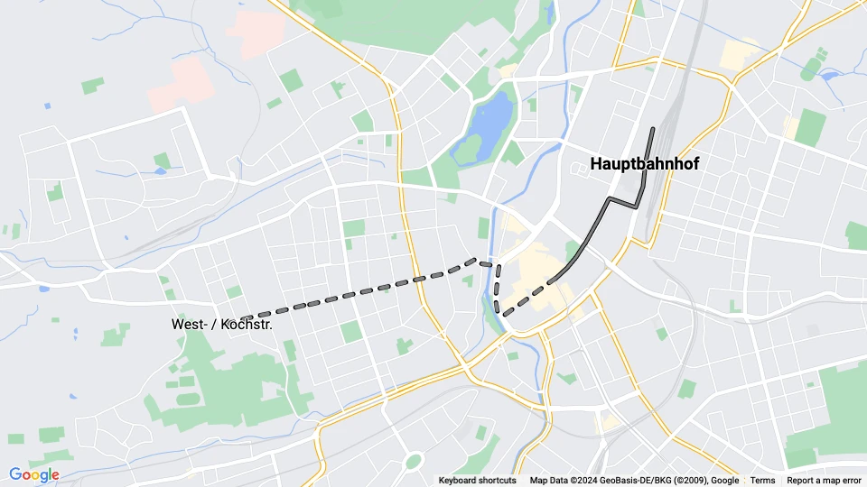 Chemnitz tram line 10: Hauptbahnhof - West- / Kochstr. route map